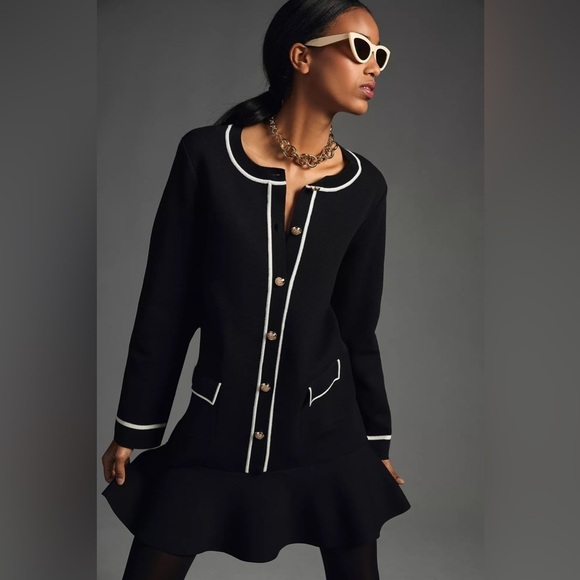 Endless Rose Sweater Dress | Size XS | Black White Trim Gold Button Preppy Mini - Picture 3 of 9